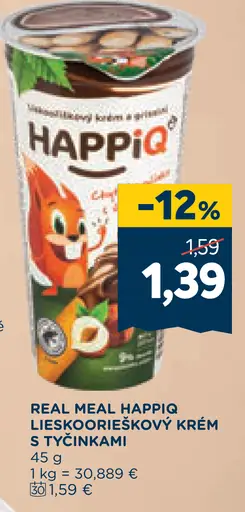 Real Meal Happiq lieskokoréškový krém s tyčinkami