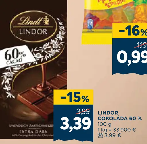 Lindt Lindor Čokoláda 60 %