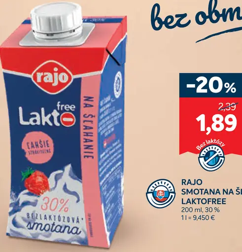 Rajo Smotana na šľahanie Laktózová free