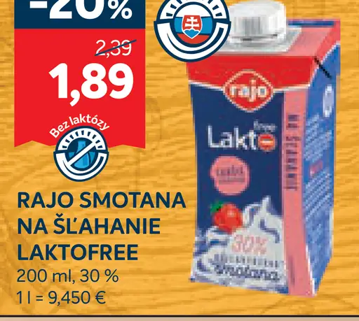 Rajo Smotana na Šľahanie Laktófree