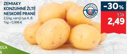 Zemiaky konzumné žlté neskoré prané