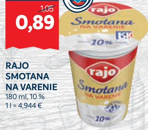 Rajo Smotana na varenie 10%