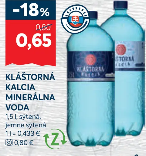 Kláštorná Kalcia minerálna voda