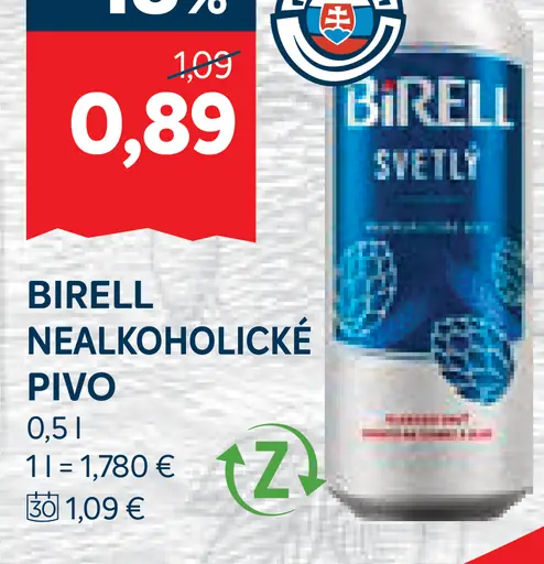 Birell Svetlý nealkoholické pivo plechovka