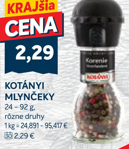 Kotányi Mlynčeky rôzne druhy