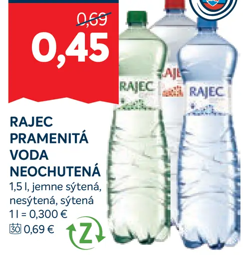 Rajec pramenitá voda sýtená, jemne sýtená, nesýtená, dojčenská