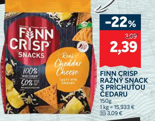 Finn Crisp ražný snack s príchuťou cheddaru