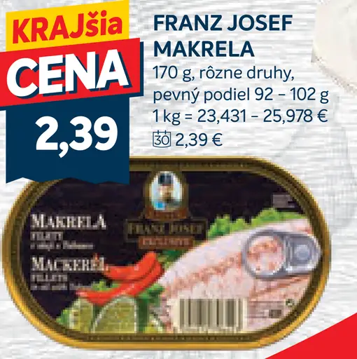 Franz Josef makrela rôzne druhy