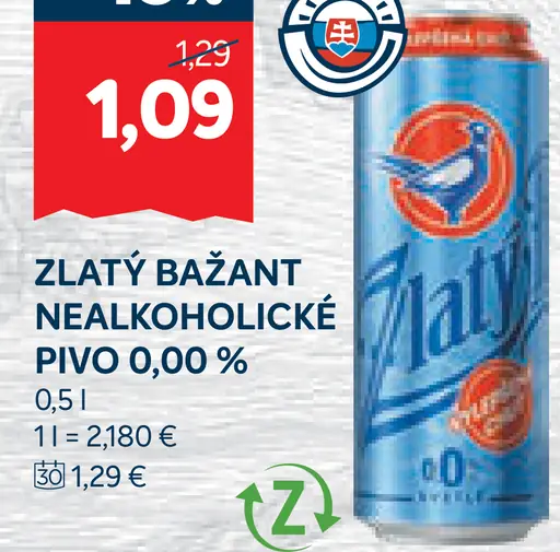 Zlatý Bažant 0,0% tmavé nealkoholické pivo plechovka