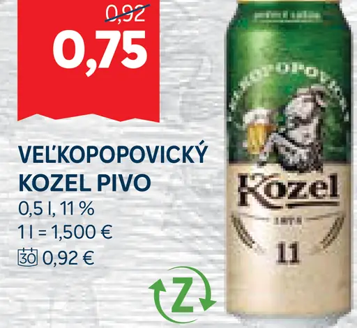 Velkopopovický Kozel pivo plechovka