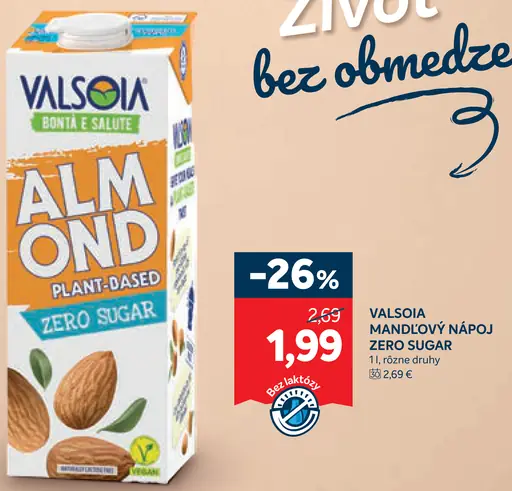Valsoia Mandľový nápoj Zero Sugar