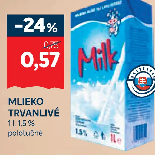 Mlieko trvanlivé polotučné 1,5%