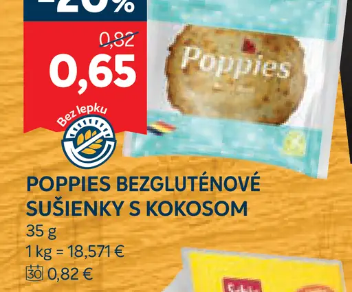 Poppies Bezlepkové Sušienky s Kokosom