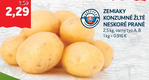 Zemiaky konzumné žlté neskoré prané