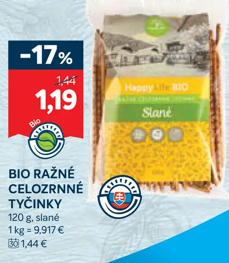 Happy life Bio ražné celozrnné tyčinky slané
