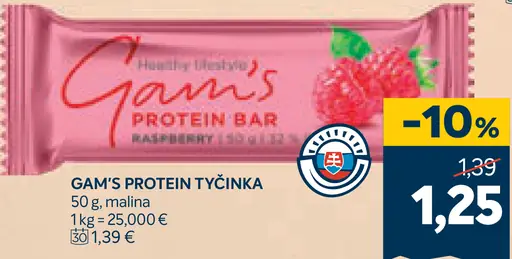 Gam's protein tyčinka malina
