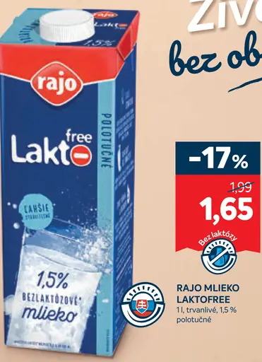 Rajo mlieko Laktofree trvanlivé plnotučné