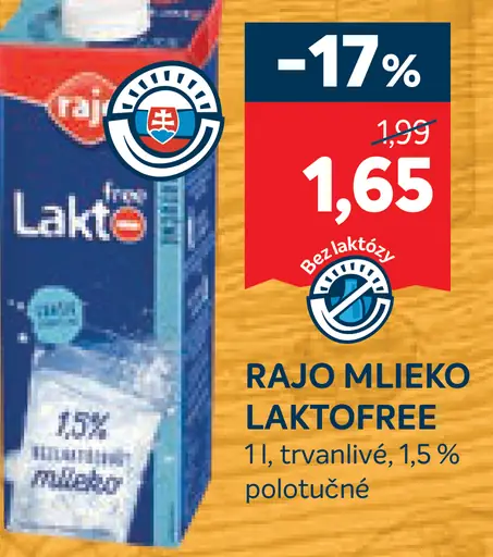 Rajo mlieko Laktofree trvanlivé plnotučné