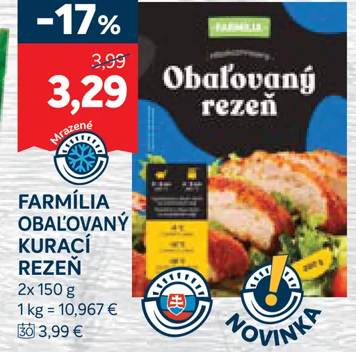 Farmília obaľovaný kurací rezeň mrazený