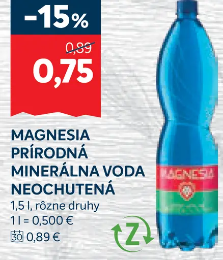 Magnesia Prírodná minerálna voda neperlivá