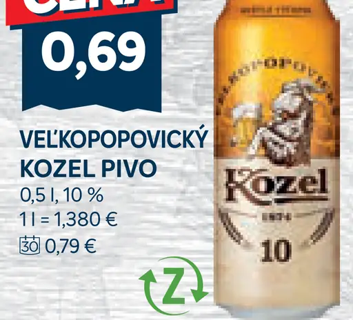 Velkopopovický Kozel pivo plechovka