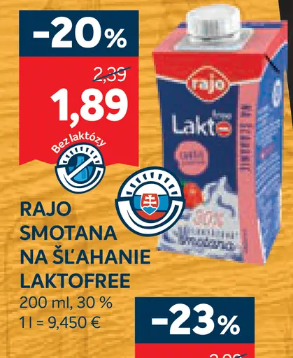 Rajo Smotana na Šľahanie Laktófree