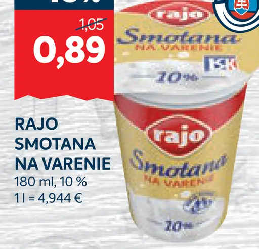 Rajo Smotana na varenie 10%