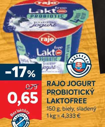 Rajo jogurt probiotický Laktófree biely sladký