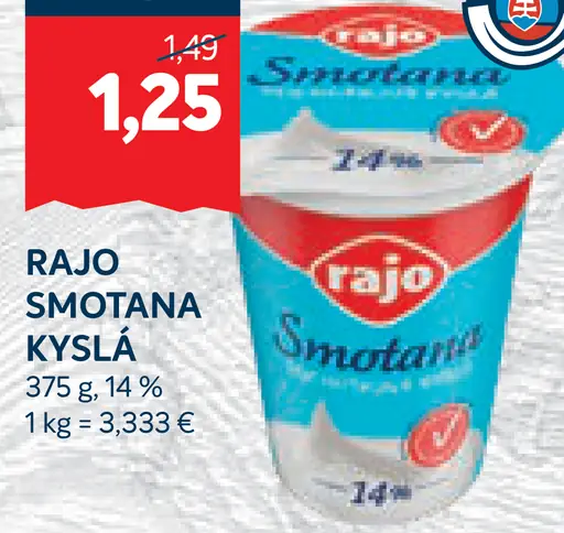 Rajo smotana kyslá 14%