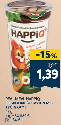 Real Meal Happiq lieskokoréškový krém s tyčinkami