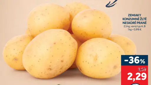 Zemiaky konzumné žlté neskoré prané