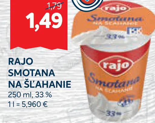 Rajo Smotana na šľahanie 33%