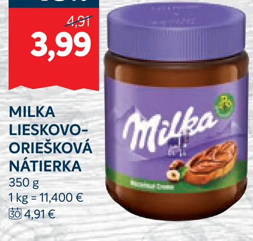 Milka Lieskovooriešková nátierka