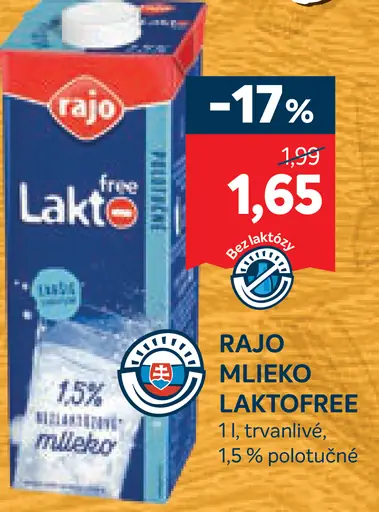 Rajo mlieko Laktofree trvanlivé plnotučné
