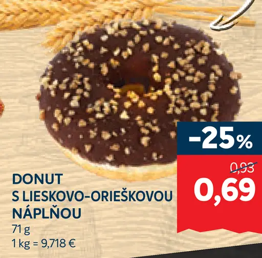 Donut s lieskovo-orieškovou náplňou