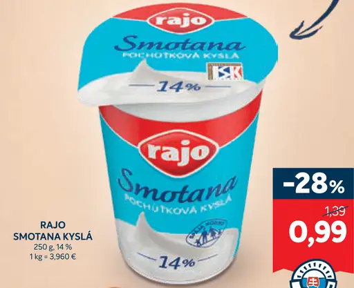 Rajo Smotana pochúťková kyslá 14%