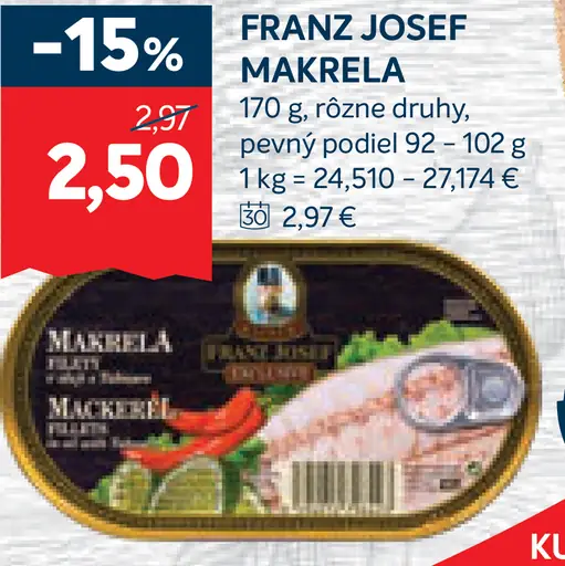 Franz Josef makrela rôzne druhy