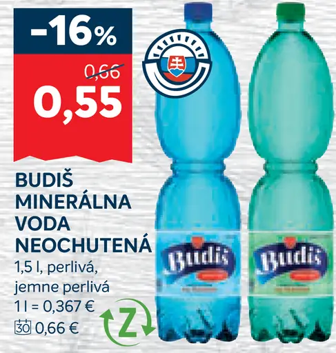 Budiš minerálna voda neochutená perlivá jemne perlivá