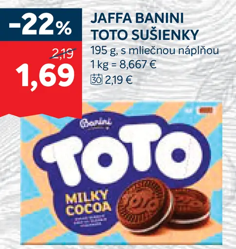 Jaffa Banini Toto sušienky s mliečnou náplňou