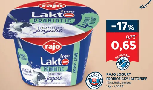 Rajo Lakto Free Probiotic biely sladený jogurt