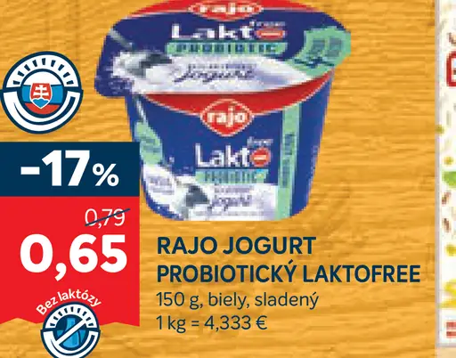 Rajo jogurt probiotický Laktófree biely sladký
