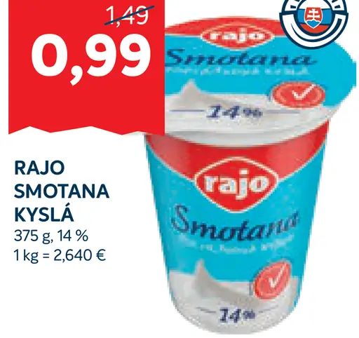 Rajo smotana kyslá 14%