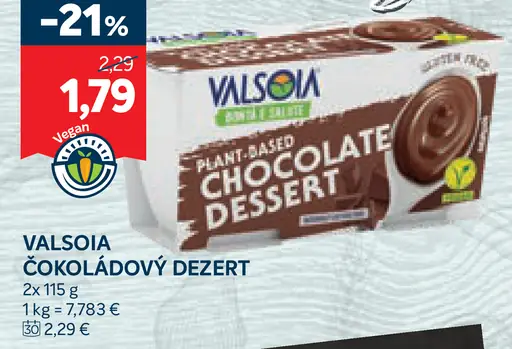 Valsoia čokoládový dezert plant-based