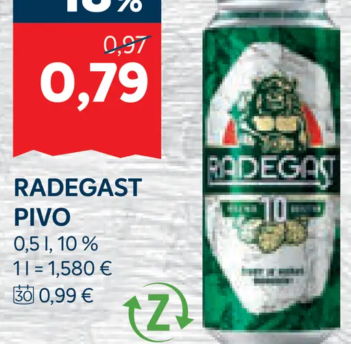 Radegast plzeň plechovka svetlé pivo 10%