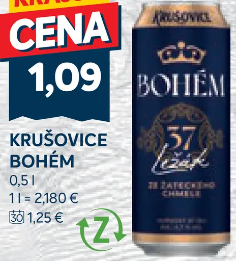 Krušovice Bohém pivo ležák plechovka