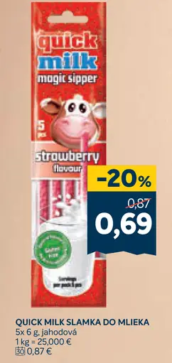 Quick Milk slamka do mlieka jahodová