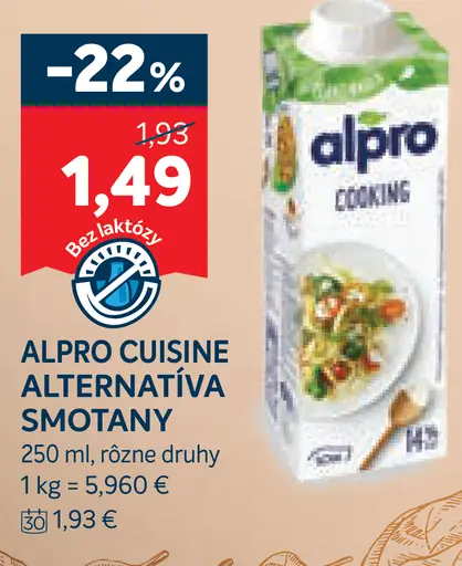 Alpro Cuisine alternatíva smotany bezlaktózová