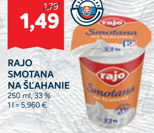 Rajo Smotana na šľahanie 33%