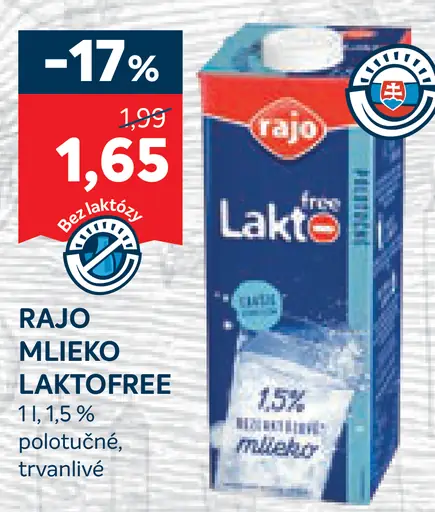 Rajo mlieko Laktofree trvanlivé plnotučné