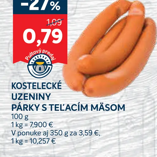 Kostelecké uzeniny párky s teľacím mäsom